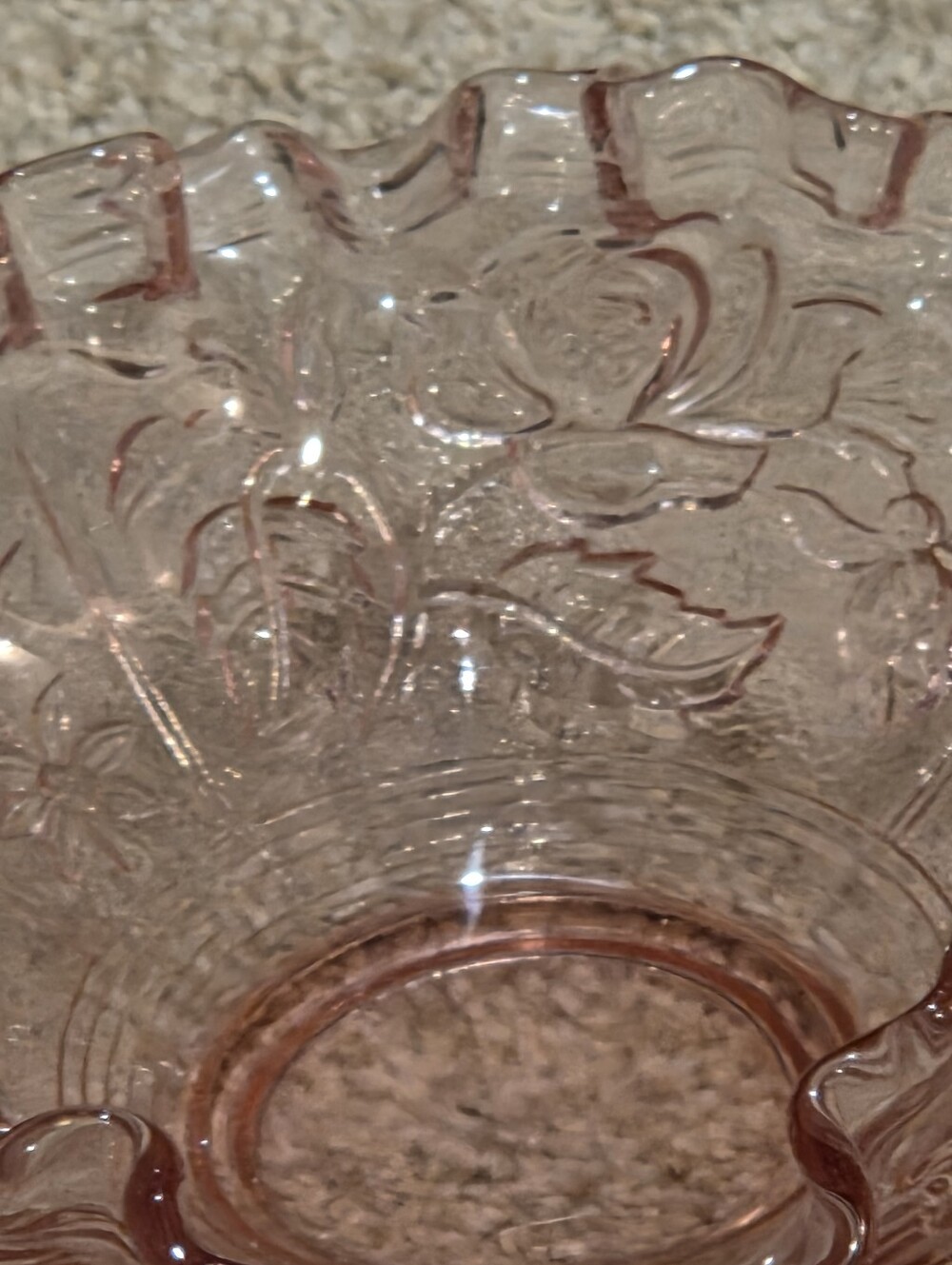 Fenton Dusty Rose Inverted Pink Glass Ruffled Basket with Handle - Picture 3 of 10